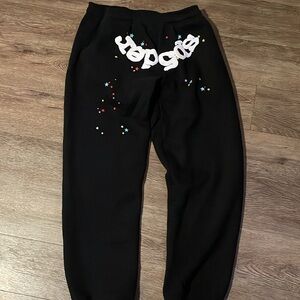 Sp5der Black Joggers with White Graphic
